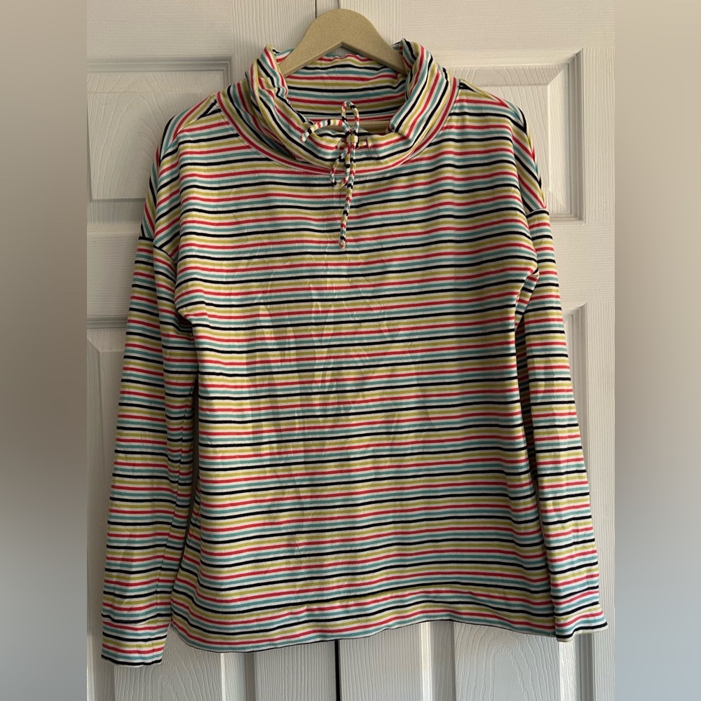 Talbots stripped long sleeve tshirt with drawstring neck size medium